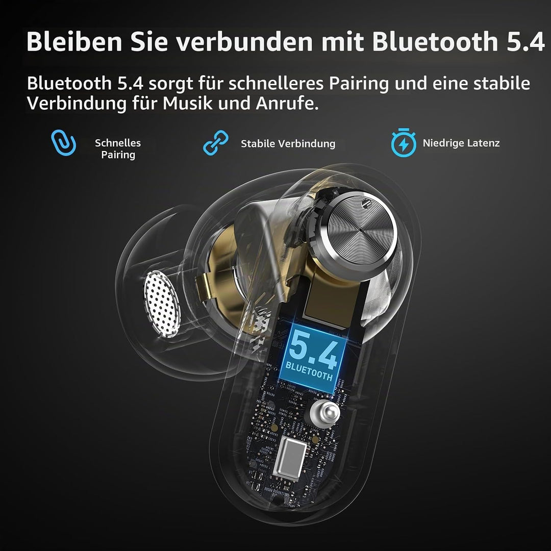TOZO Crystal Pods Kabellose Bluetooth 5.4 In-Ear Kopfhörer, Hybrid Active Noise Cancelling, Dual-Mik