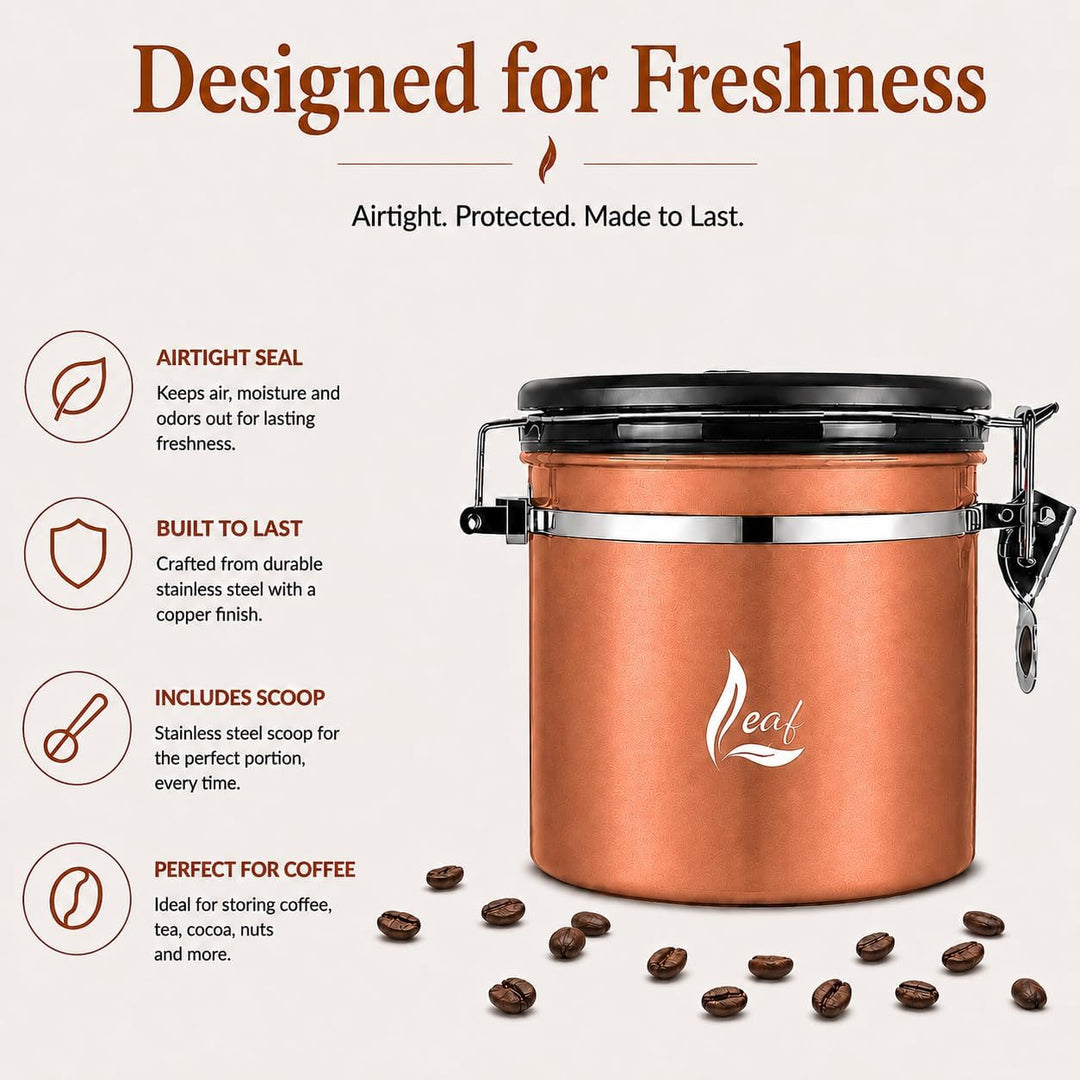 Leaf Kaffeedose luftdicht Edelstahl 1000 ml – hält Kaffee deutlich länger frisch – mit CO₂ Ventil &