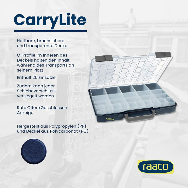 raaco CarryLite 55 5x10-25/2: Leicht Sortierbox für Werkstatt, mit 25 Einsätze für Kleinteile, Tragl