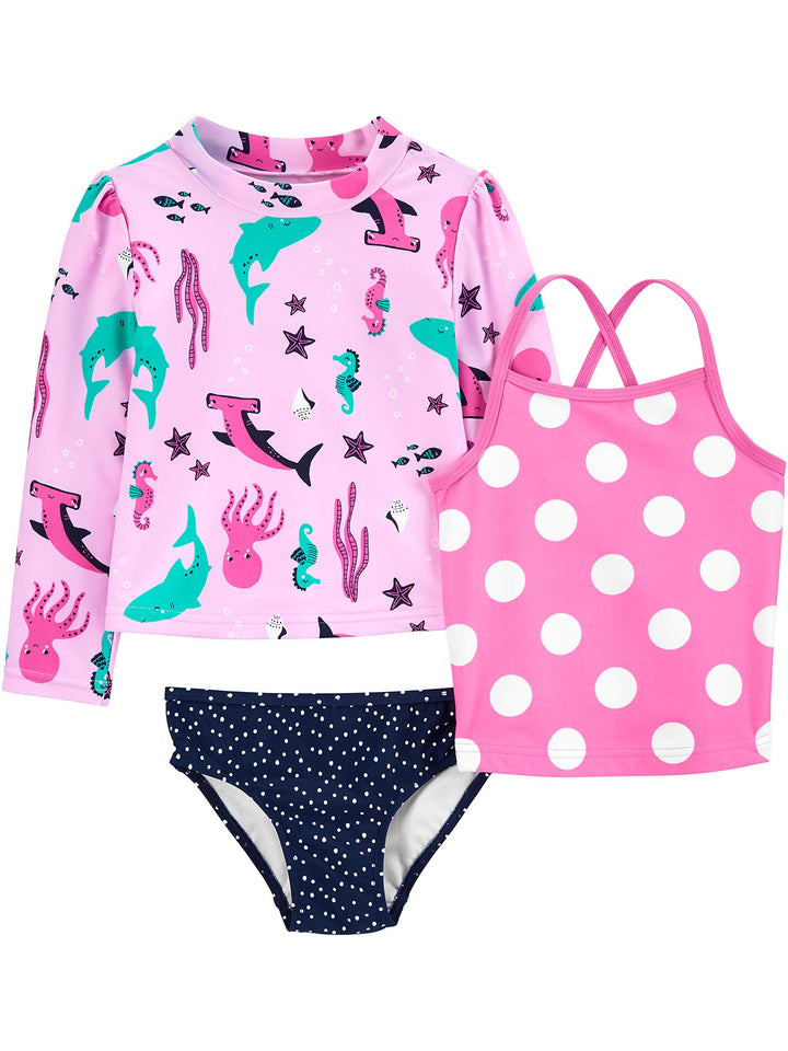 Simple Joys by Carter's Baby-Mädchen Rash-Guard-Set 3-6 Monate Marineblau Punkte/Rosa Tupfen/Meeresw