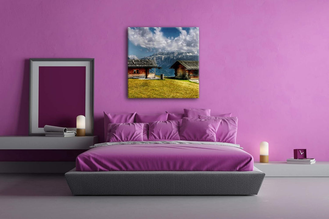 deyoli Alpen Holzhütten Format: 70x70 als Leinwandbild, Motiv fertig gerahmt auf Echtholzrahmen, Hoc