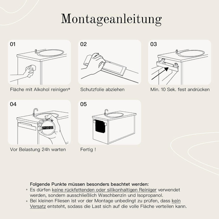 Designfabrik Hamburg Handtuchhalter ohne Bohren | Handtuchhalter Wand für Bad &amp; Küche | Handtuchring