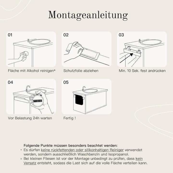 Designfabrik Hamburg | Handtuchhalter ohne Bohren | Handtuchstange zum Kleben für Bad &amp; Küche | Hand