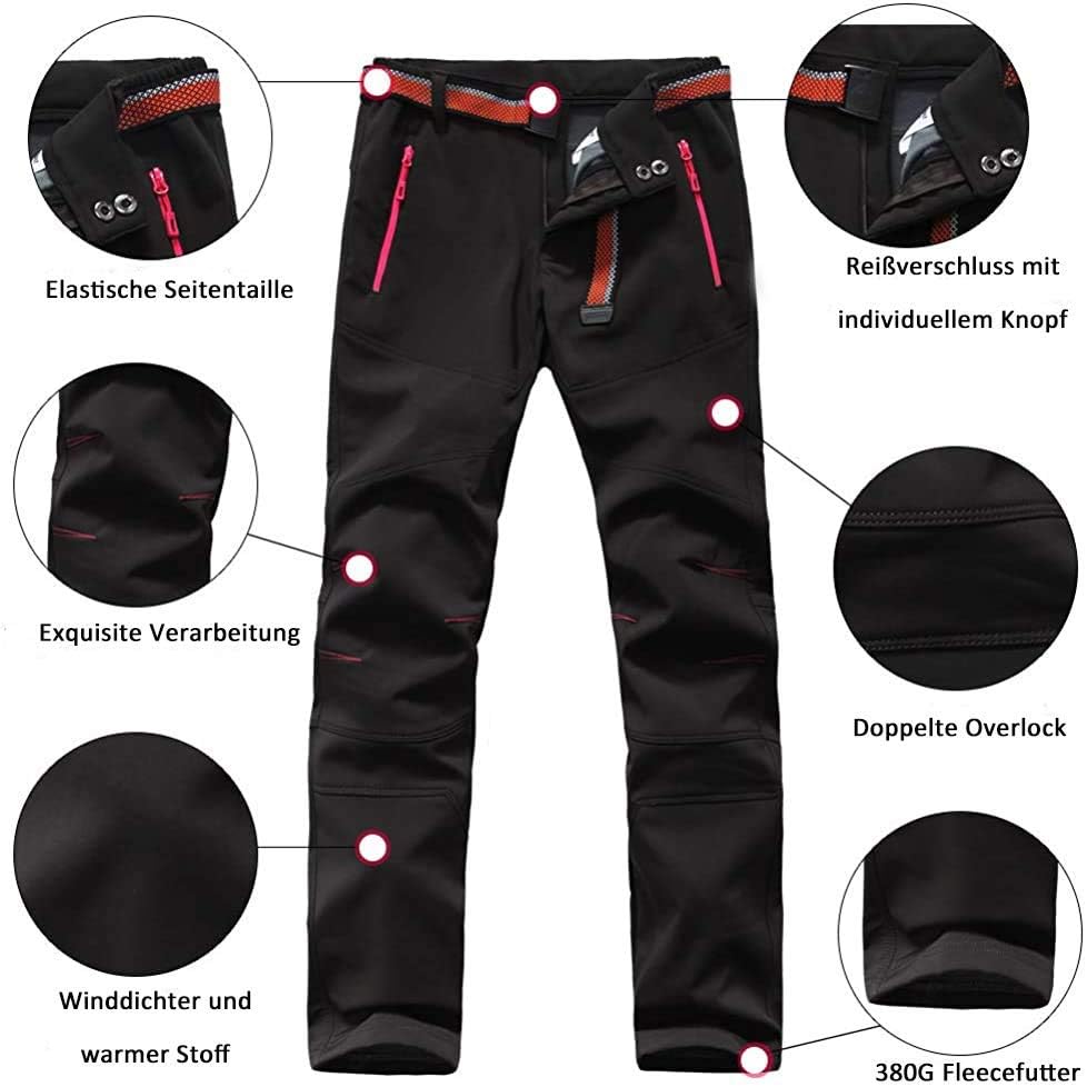 FLYGAGA Damen Outdoorhose Softshellhose Wanderhose Gefüttert Fleece Warm Wasserdicht Winddicht Softs