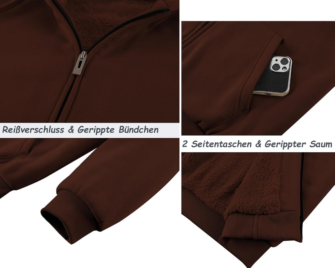SwissWell Hoodies Herren Gefütterte Sweatjacke mit Kapuze Winter Jacke Reissverschluss Warmer Fleece