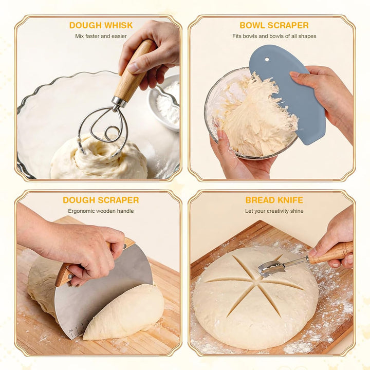 Gärkörbchen für Sauerteig Starter Set, 25cm Ovale & 23cm Runde Proofing Korb, Komplette Brot Backen