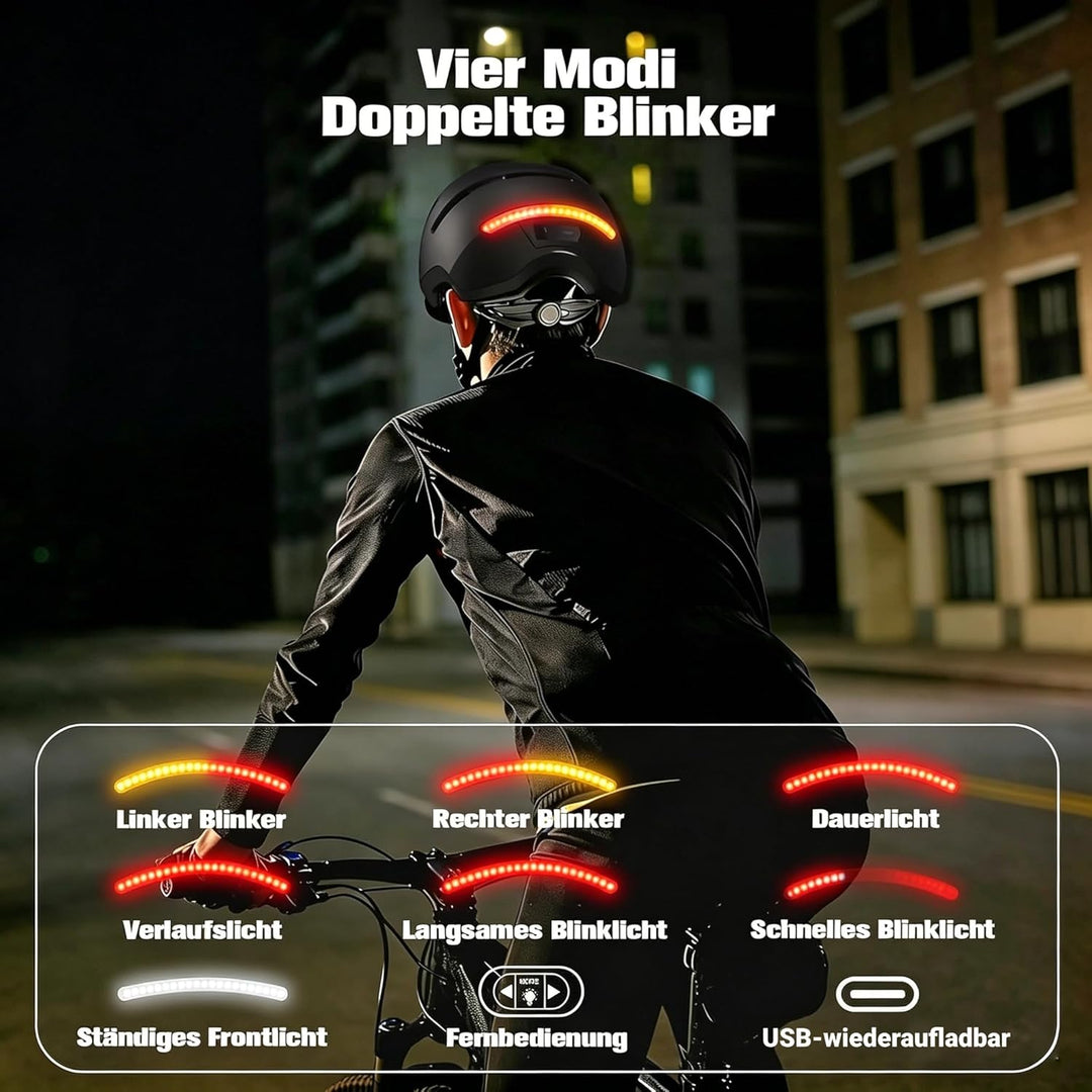 KINGLEAD Fahrradhelm mit LED Blinker & Fernbedienung, NTA 8776 & CE Zertifiziert, Front- und Rücklic