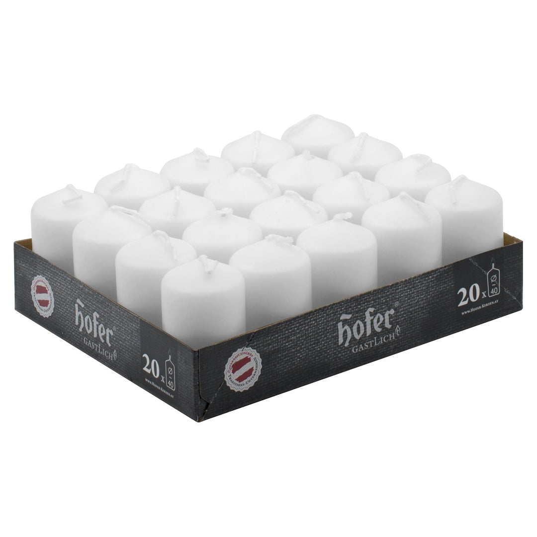 Hofer Stumpenkerzen - Weiss - 4 x 7 cm - Lange Brenndauer - 11 Stunden - Unparfümiert - Tropffreie -