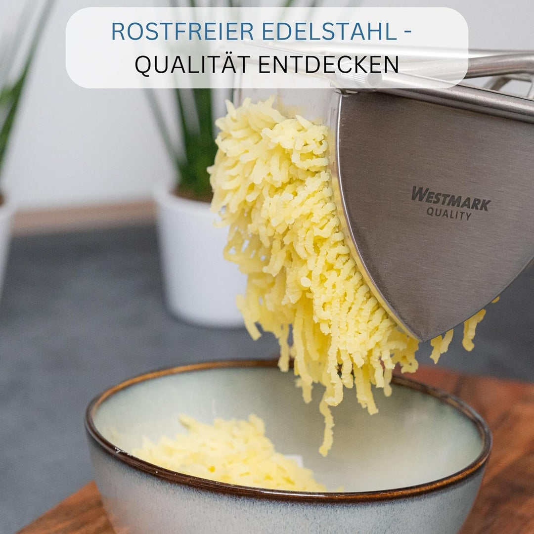 Westmark Kartoffelpresse, Mit Rund-Lochung, Rostfreier Edelstahl, Länge: 30 cm, Triangel, Silber,