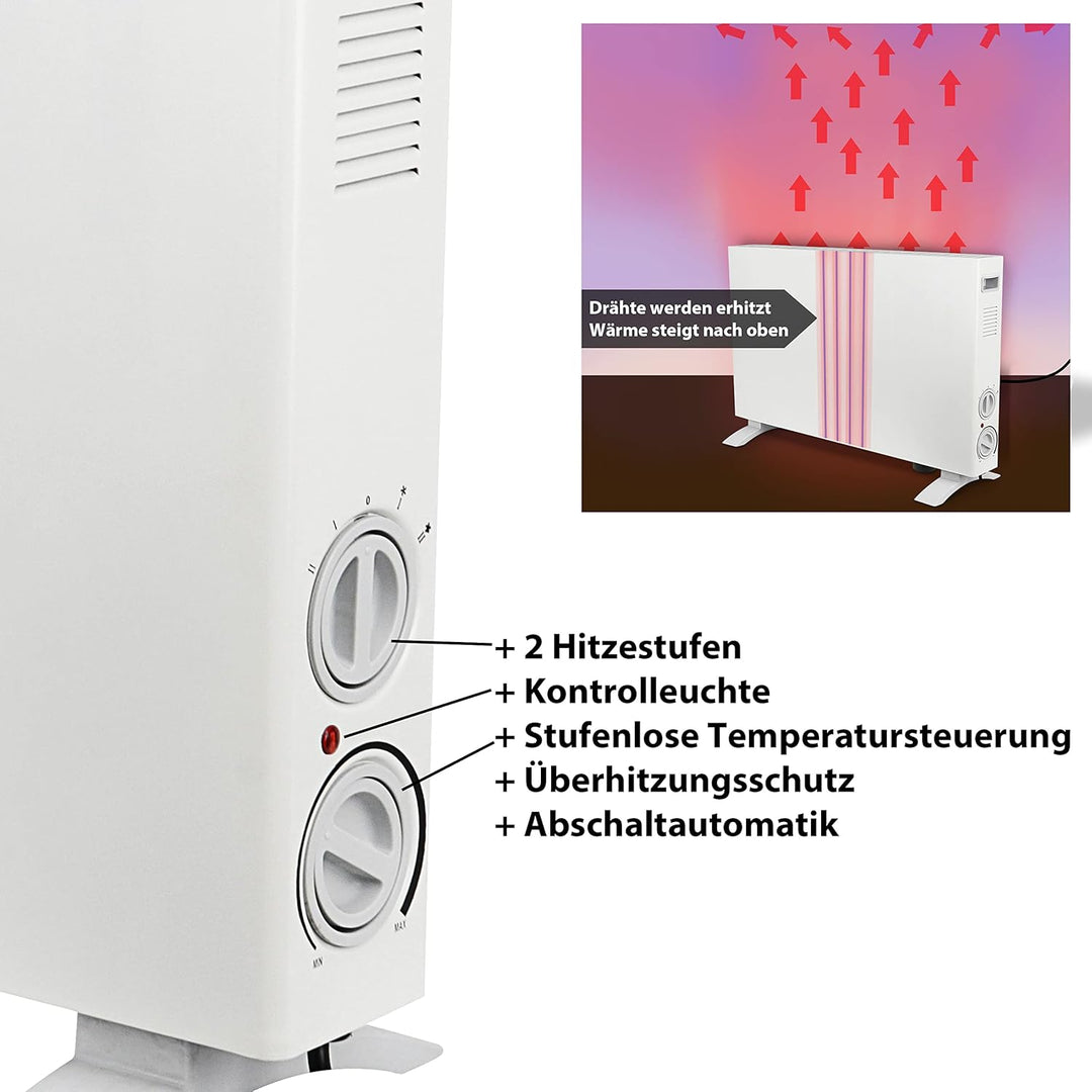 Elektroheizung energiesparend| Konvektor Heizung 1250/2000 Watt | Abschaltautomatik Frostwächter Übe