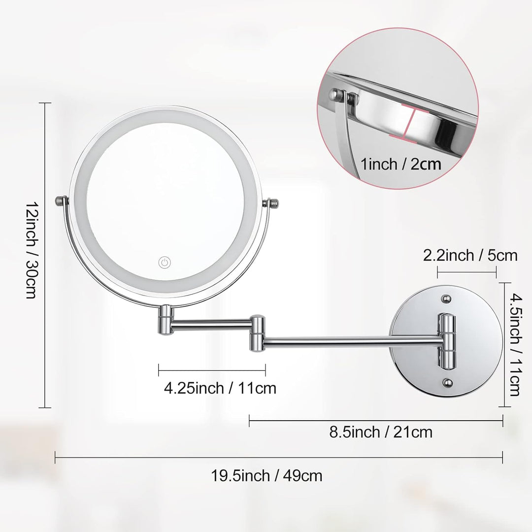 Schminkspiegel mit Beleuchtung und Wandmontage, 1X/10X Vergrösserung Kosmetikspiegel, Dimmbarer Schm
