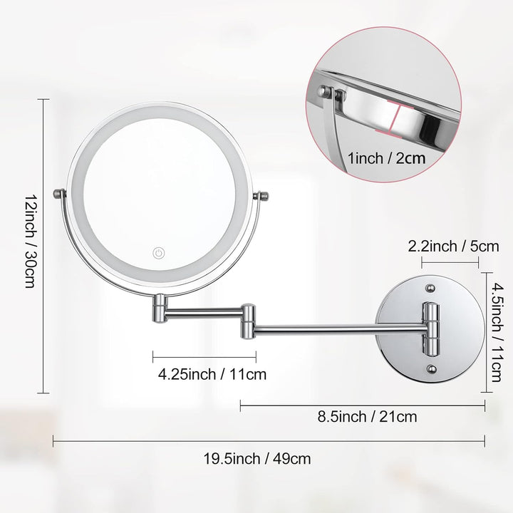 Schminkspiegel mit Beleuchtung und Wandmontage, 1X/10X Vergrösserung Kosmetikspiegel, Dimmbarer Schm
