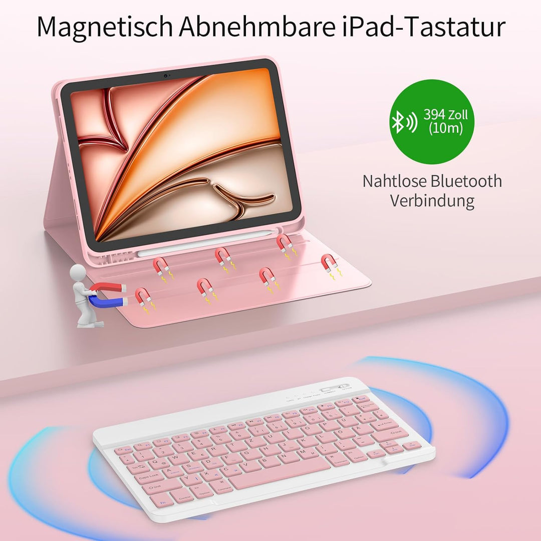 TQQ Hülle mit Tastatur für iPad Air 11 Zoll M3/M2 (2025/2024), Air 5/4 Gen, Abnehmbare Kabellose Blu
