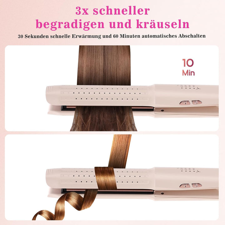 2-in-1 Lockenstab & Haarglätter mit Kaltluft – Professioneller Haarcurler mit Keramik-Heizplatten, N