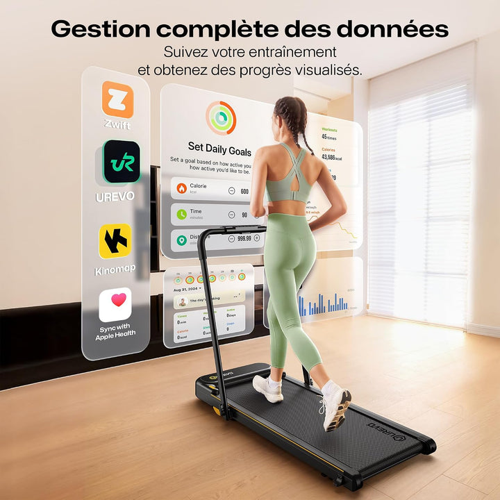 UREVO Laufband, faltbar, mit App, 3-in-1, elektrisches Laufband, 1-10 km/h, doppelte Dämpfung, mit L