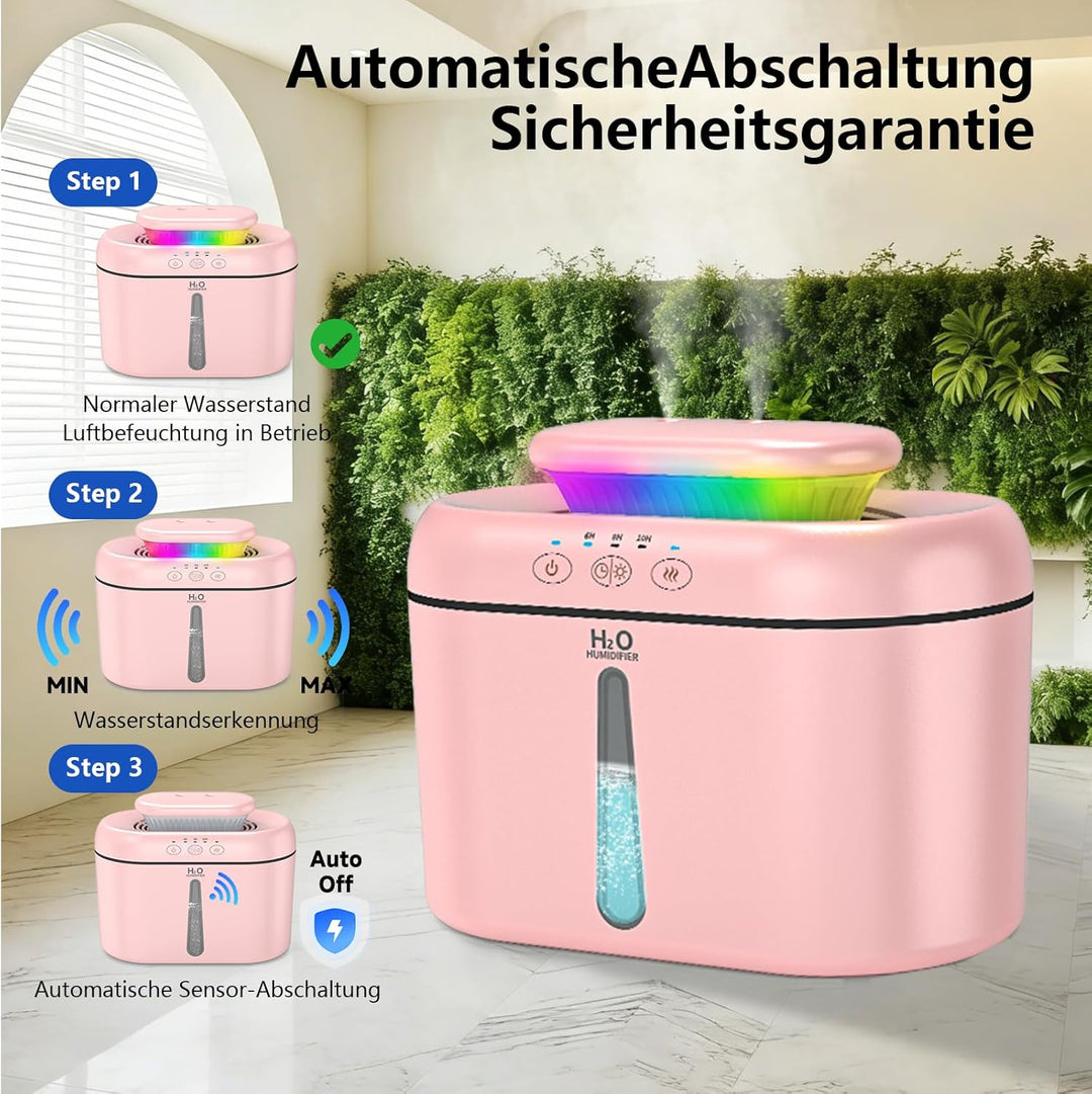 Luftbefeuchter – Ultra-leise, Grosskapazität, mit 7-farbiger Atmosphärenbeleuchtung, automatische Ab