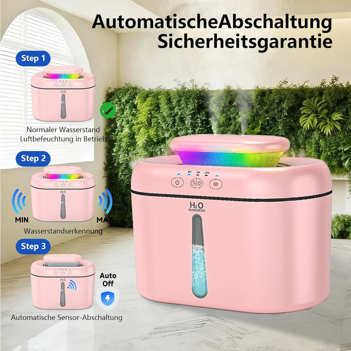 Luftbefeuchter – Ultra-leise, Grosskapazität, mit 7-farbiger Atmosphärenbeleuchtung, automatische Ab