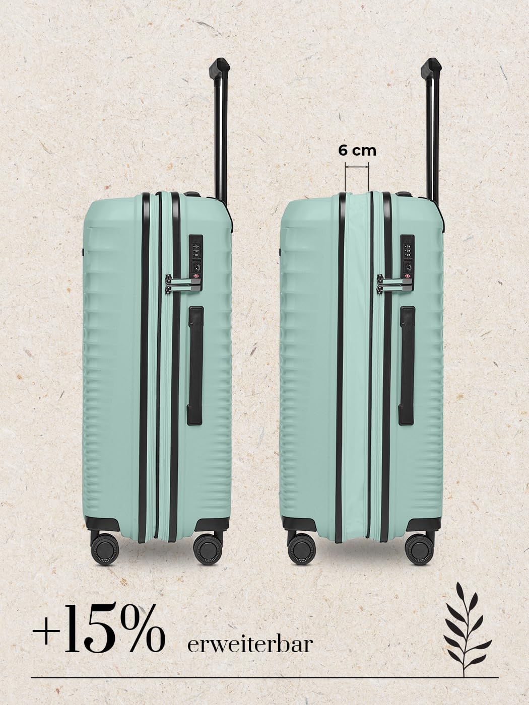 Farmhood Eco Edition nachhaltiges Hartschalen Koffer-Set 3-teilig | Trolleys mit Dehnfalte erweiterb