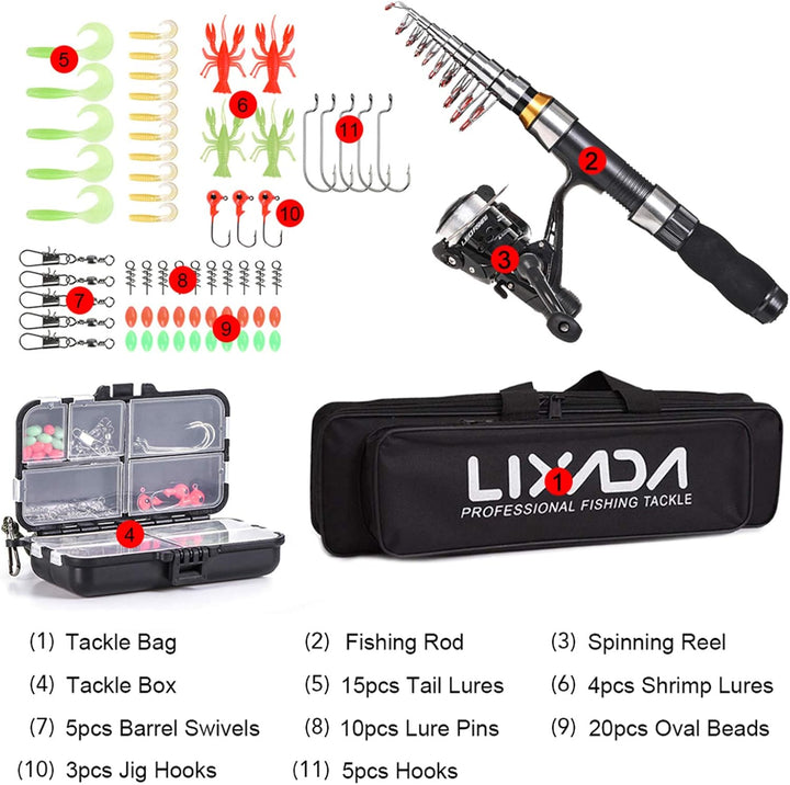 Lixada Angelrute Rolle Combo Komplettset 2.1m / 2.3m Teleskop Angelrute Spinnrolle Set mit Haken Sof