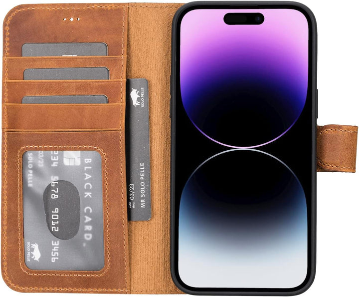 Solo Pelle Lederhülle kompatibel für iPhone 14 Pro Max in 6.7 Zoll abnehmbare Hülle (2in1) inkl. Kar