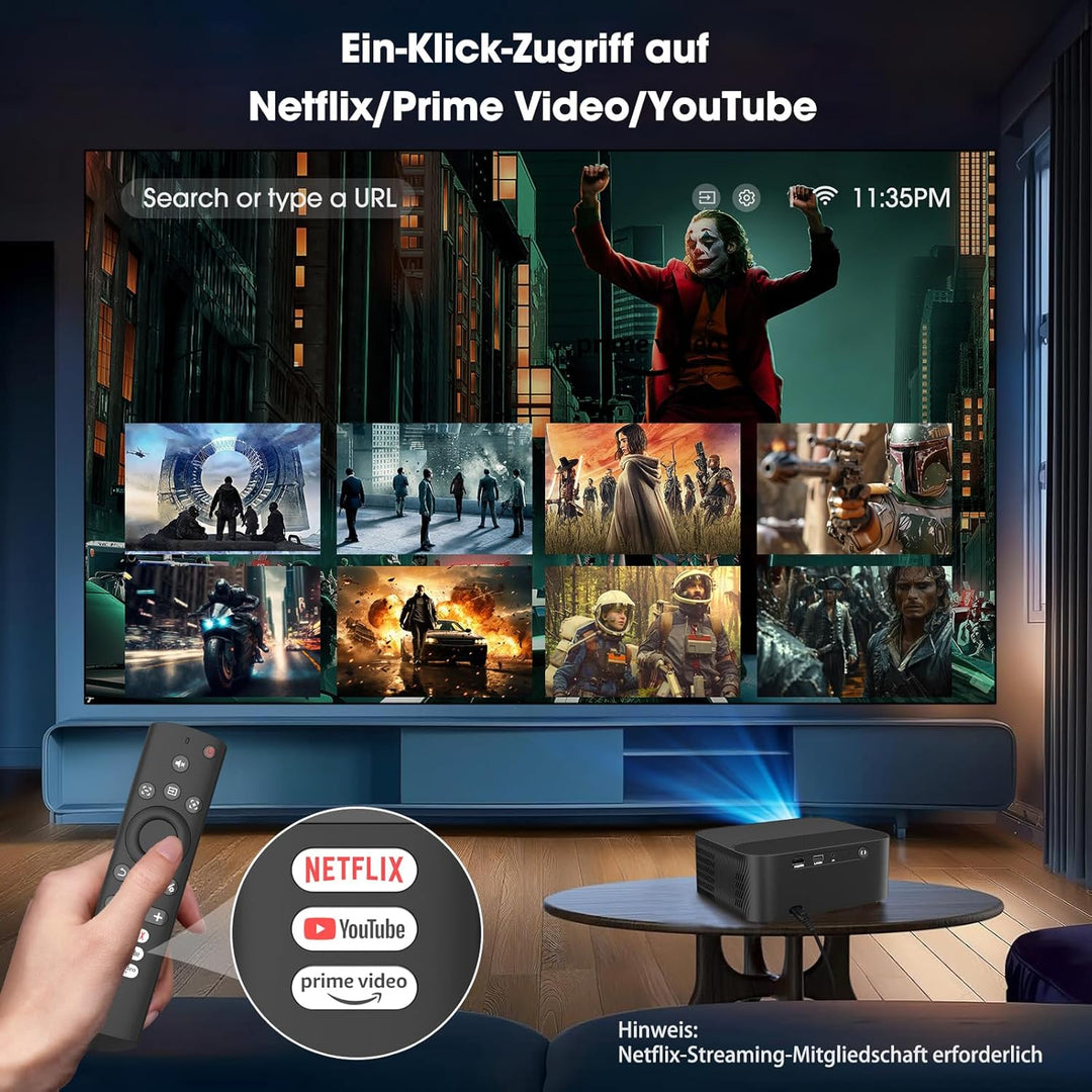 Nigecue Beamer 4K [Netflix Official & Dolby Audio], Autofokus/Auto Trapezkorrektur 30000L WiFi6 Blue