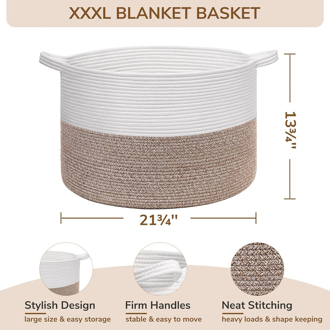 TIMEYARD XXL Wäschekorb aus Baumwollseil, 55 × 35 cm, Weiss &amp; Braun | Für Spielzeug, Wäsche und Deck