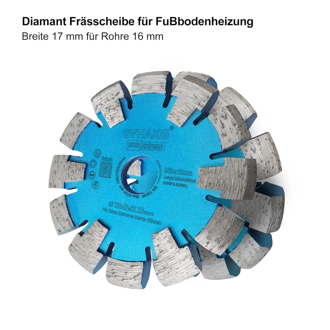 Diamant Frässcheibe 130mm, 17 mm Räumscheibe für Fussbodenheizung, Extra Extreme Harte Betonböden un