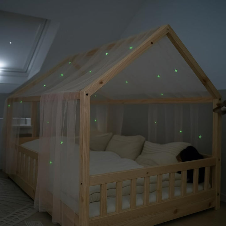 Hausbett Himmel mit leuchtenden Sternen - Betthimmel Hausbett Deko - Geschenk Mädchen &amp; Jungen - Him