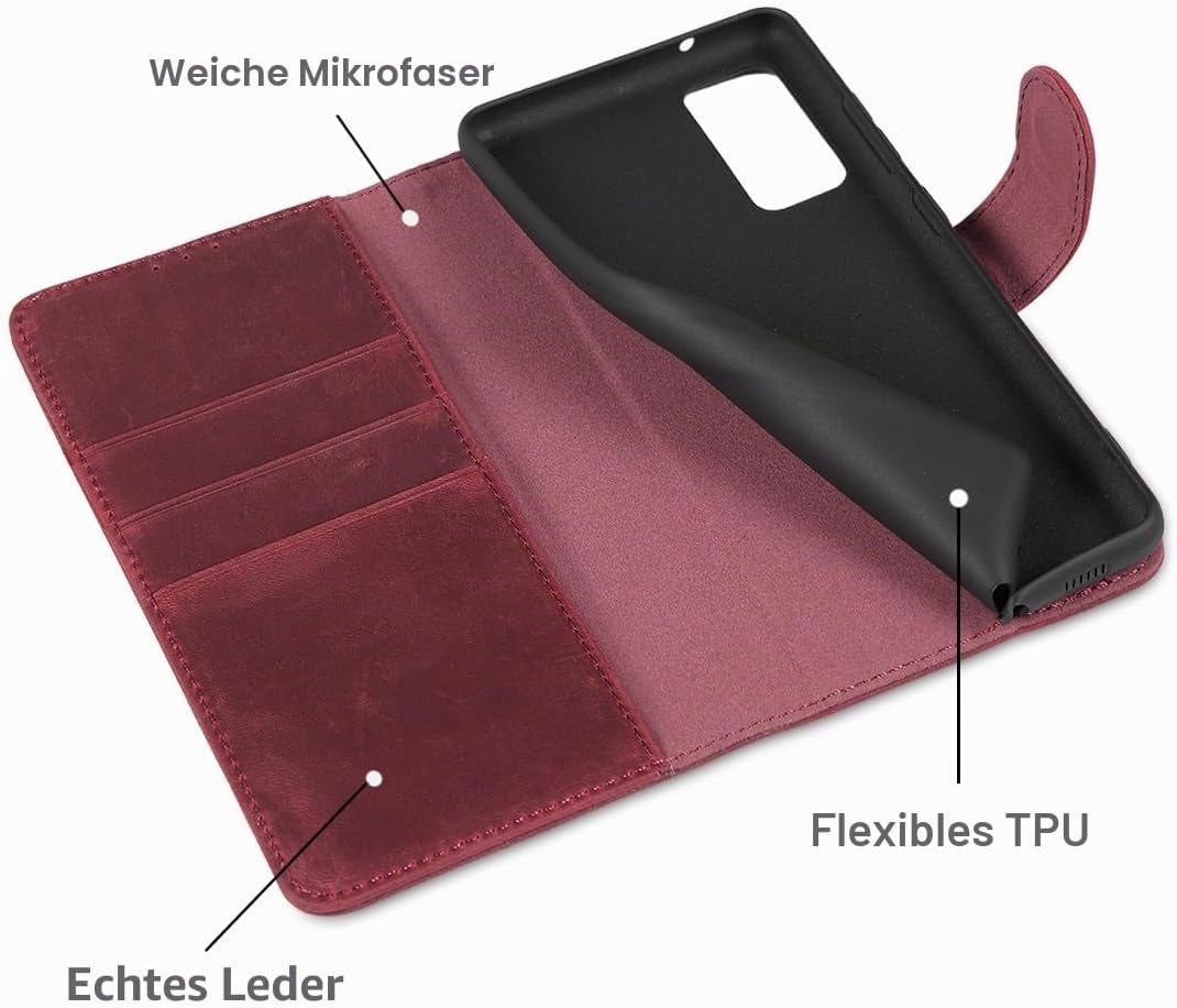 LENSUN Lederhülle für Samsung Galaxy S20 FE, Echtleder Hülle [Wallet Fach][RFID Blocker][Premium Ech