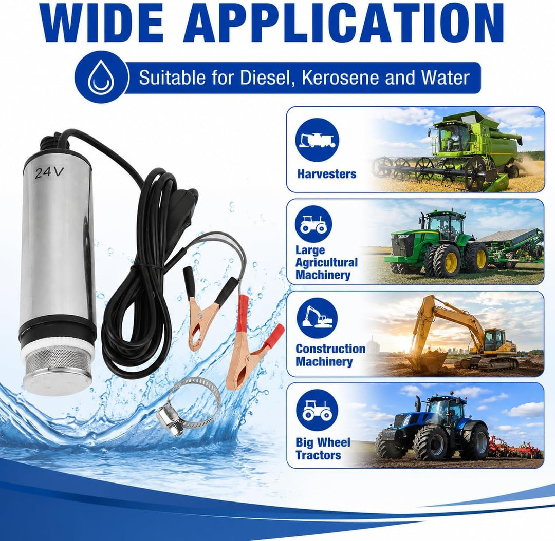 TICFOX DC 24V Dieselpumpe, Edelstahl Tauchpumpe Pump Diesel Transferpumpe für Wasser, Diesel, Öl, Ke