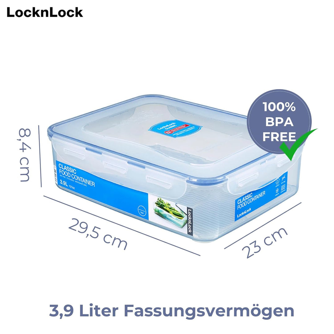 LocknLock PP Classic Vorratsdose mit Gitter, 3,9 L, 295 x 230 x 84 mm, 100 % luft- und wasserdicht,