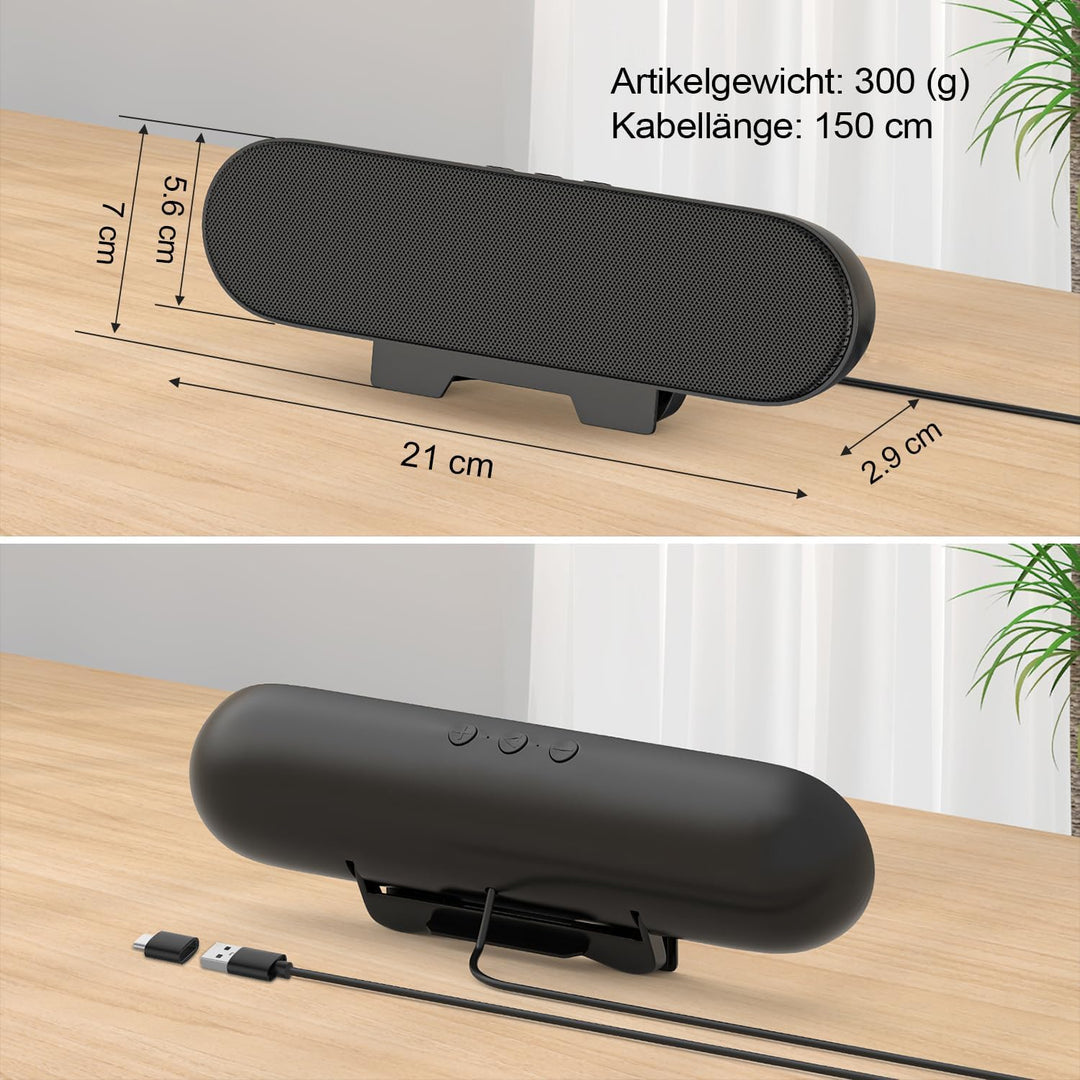 ZETIY PC Lautsprecher, USB Computer Lautsprecher mit USB-Einspeisung, Portable Mini Soundbar mit Cli