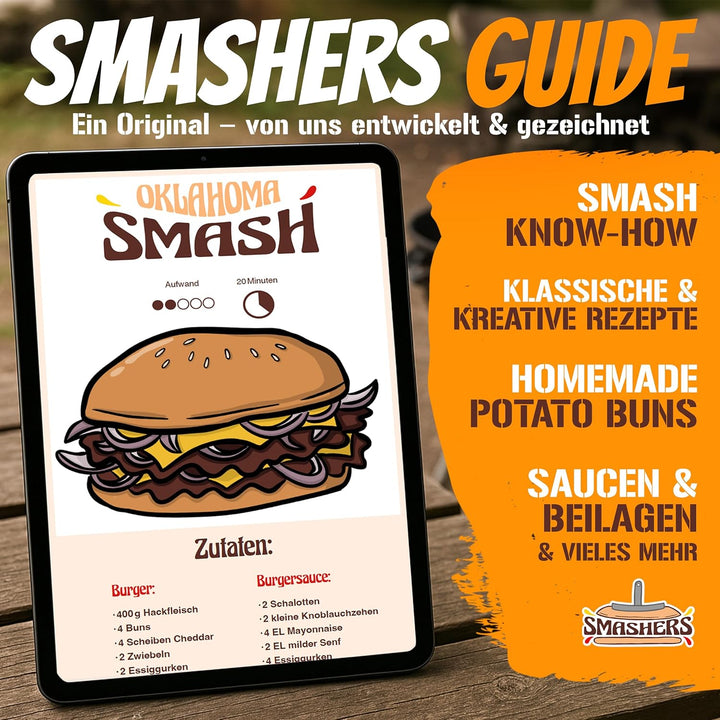 SMASHERS Smash Burger Set – Burger Smasher Set mit Burgerpresse, Grillspachtel, Pfannenwender & Burg