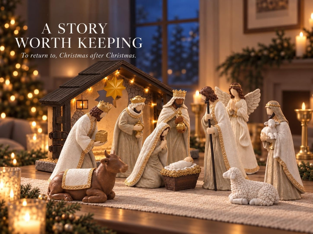 Decostatue Weihnachtskrippen-Set mit Stall, 13-teilig, Innenbereich Beige Krippenfiguren Set（13pcs）,