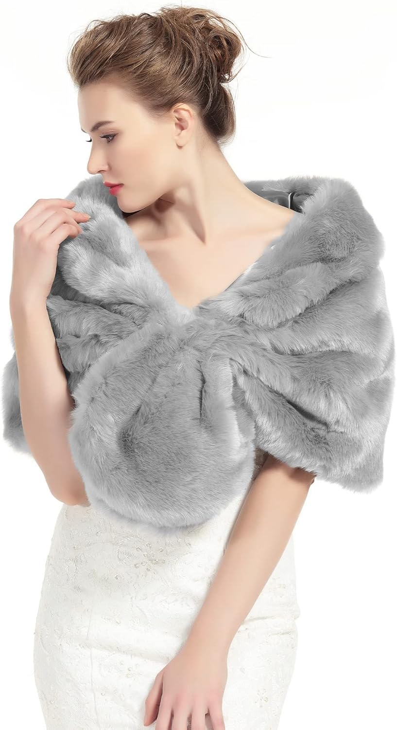 BEAUTELICATE Kunstpelz Schal Stola Damen für Frauen Festlich Bolero Hochzeit Braut Abendkleid Brauts