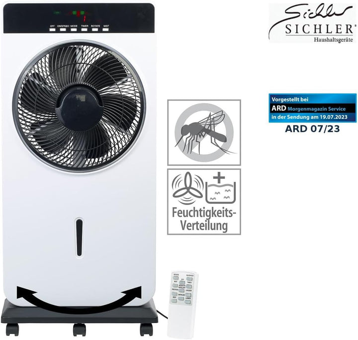Sichler Haushaltsgeräte Kühlender Ventilator: Sprühnebel-Standventilator, Anti-Insekten, MP3-Player,