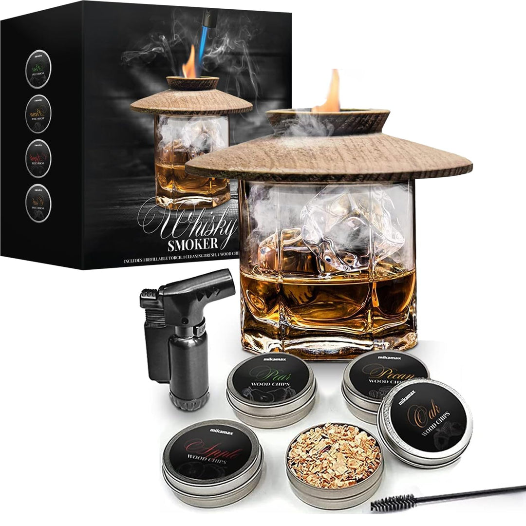 Mikamax Whiskey Smoker Set - Cocktail Smoker - Smoked Whiskey - Räucherchips Whisky - 4 Aromen - Mit