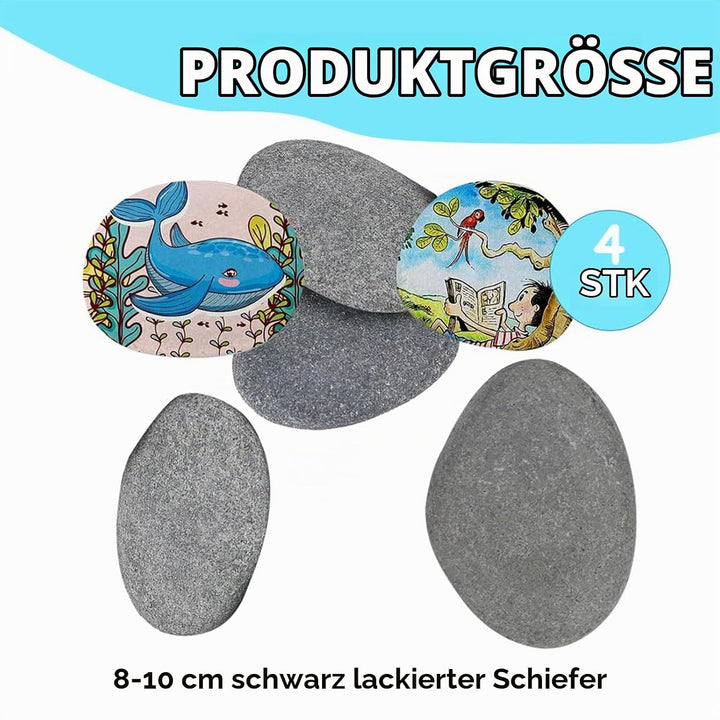 4 Stück 8-10 cm Steine zum Bemalen Glatte Kieselsteine Schwarze Malsteine Natürliche Flusssteine Dek