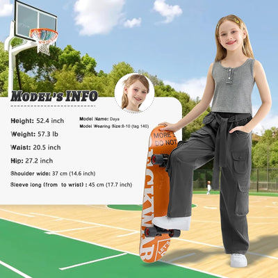 Rolanko Mädchen Baggy Cargo Hose, Elastisch Hohe Taille Gerade Weites Bein Streetwear Jeans mit Mehr