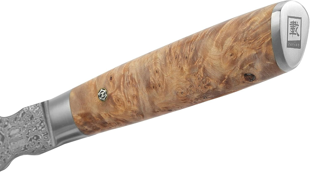 zayiko Kinone Damast Tranchiergabel - 18 cm, 67 Lagen echter schwarzer Damaststahl, Birkenwurzelholz