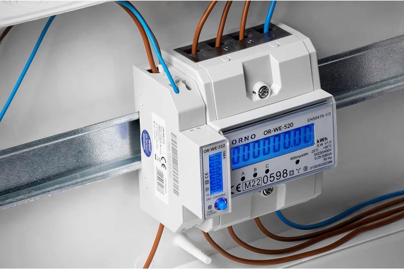 ORNO OR-WE-516 Stromzähler Hutschiene 3-Phasen-Anzeige des Stromverbrauchs mit MID Zertifikat, Modbu