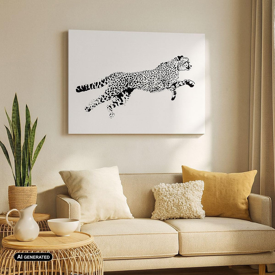 Bilder auf Leinwand Gepard Tier Dots Leinwandbild mit Rahmen 70x50cm Wandbilder Dekoration Wohnzimme