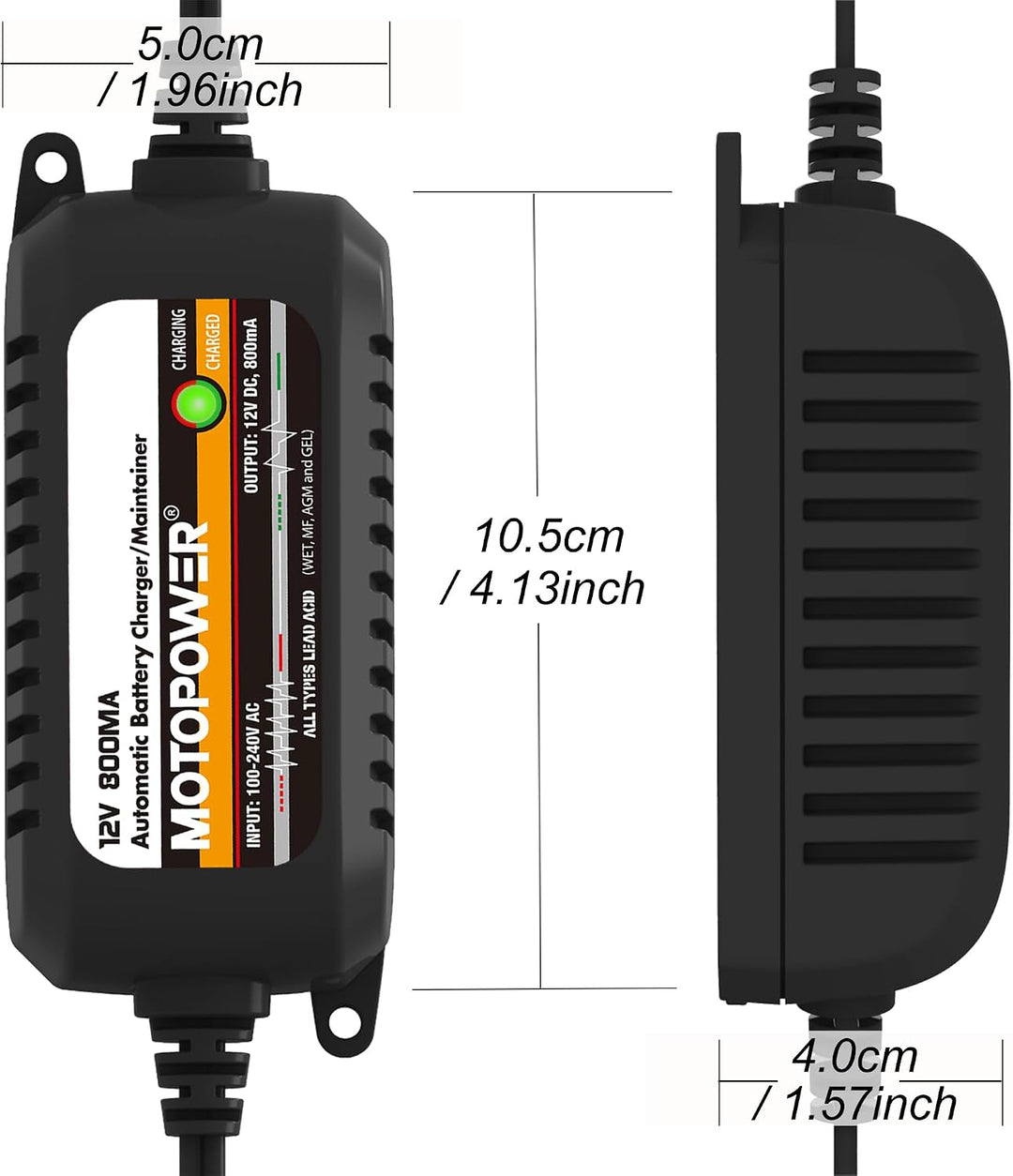 MOTOPOWER MP00205C Automatisches Batterieladegerät, 12 V, 800 mA, Batterieladegerät, Erhaltungsladeg