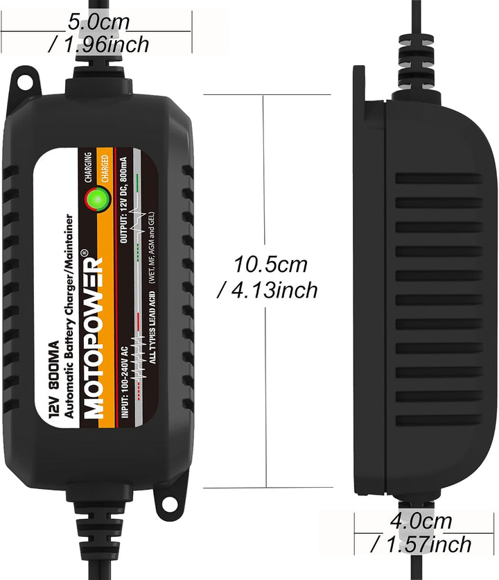 MOTOPOWER MP00205C Automatisches Batterieladegerät, 12 V, 800 mA, Batterieladegerät, Erhaltungsladeg
