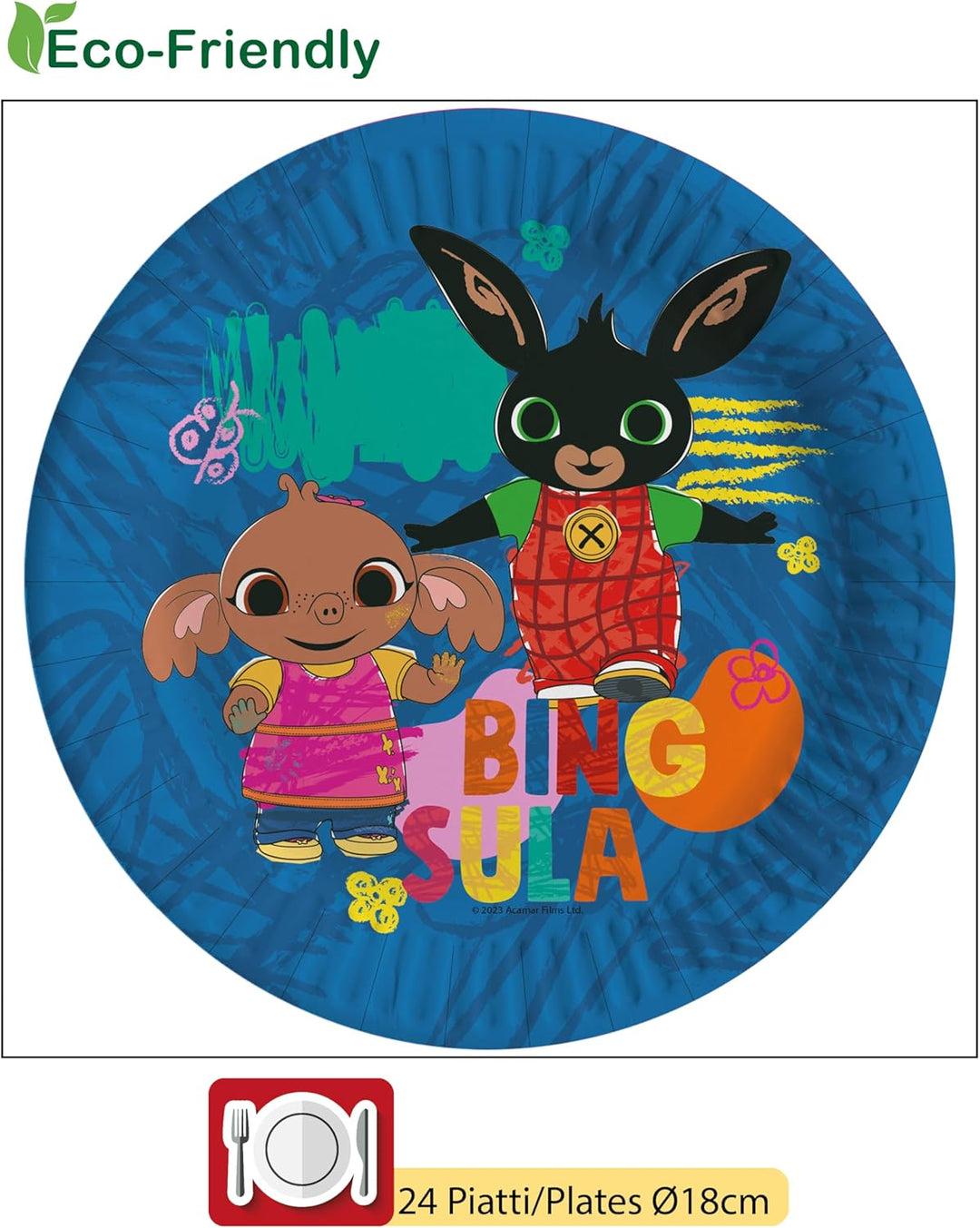 Ciao - Partygeschirr Party-Set Bing Sketch für 24 Personen (112 pcs: 24 Pappteller Ø23cm, 24 Papptel