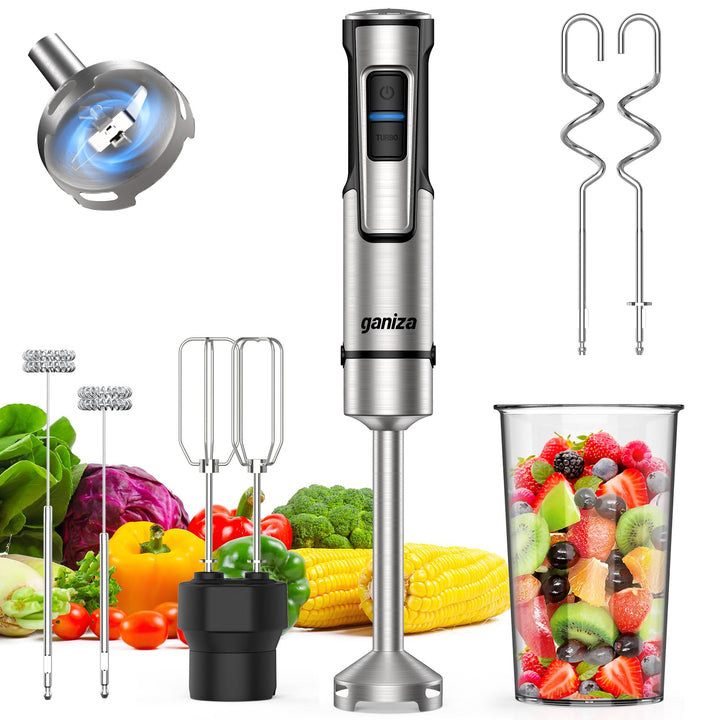 Ganiza Stabmixer, 5-en-1 Pürierstab, 1200W Stark Leistung, mit Geschwindigkeitsregelung & TURBO-Tast
