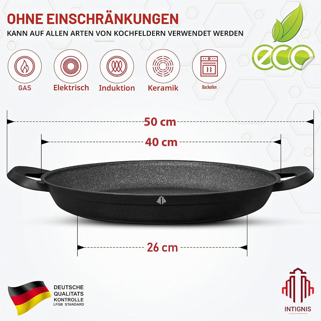 INTIGNIS Professionelle Paellapfanne | 40 cm grosse Bratpfanne | Aluminium | Antihaftbeschichteter M