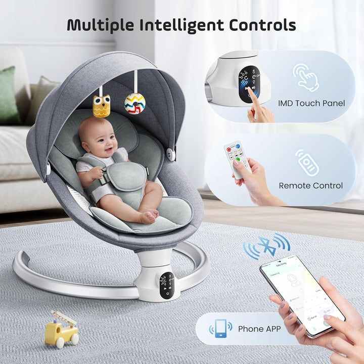 Elektrische Babywippe für Kleinkinder,Elektrische Babyschaukel mit 5 Punkt Sicherheitsgurt 5 Schauke
