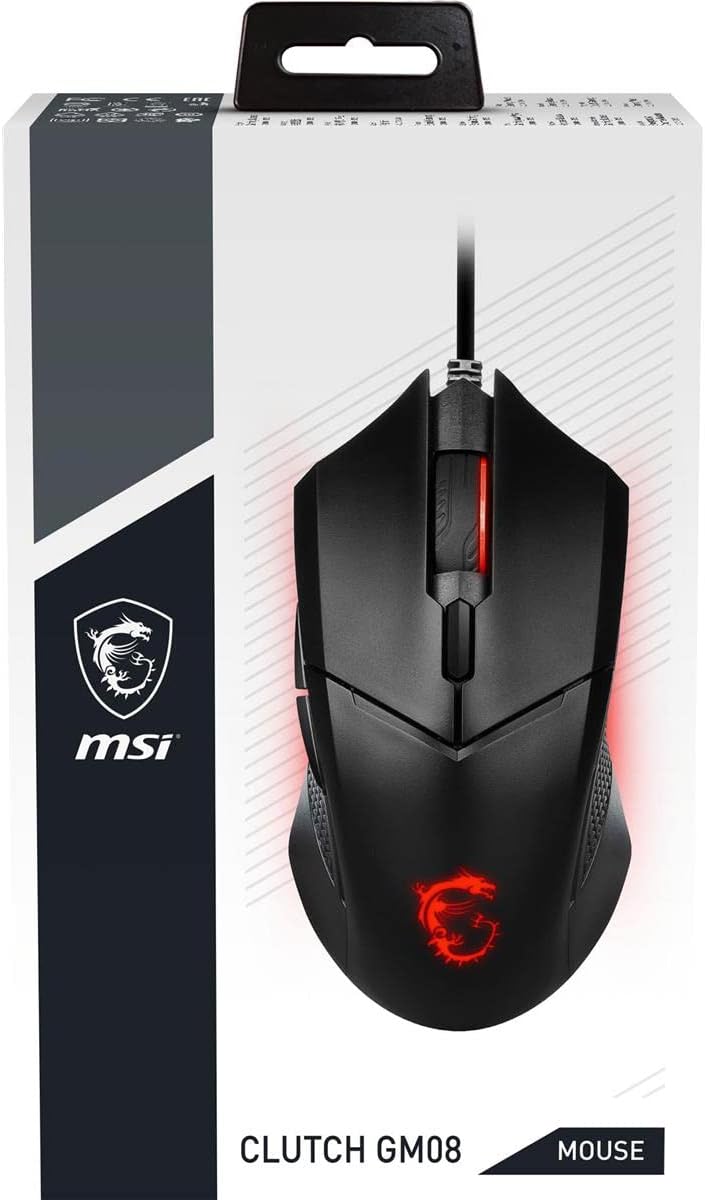 MSI Clutch GM08 Optische Gaming-Maus, 4200 DPI, kabelgebunden, mit roter LED