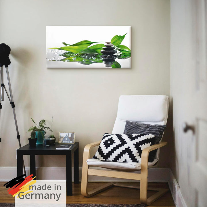 ARTland Leinwandbilder Wandbild Bild auf Leinwand 100x50 cm Wellness Zen Stein Fotografie Grün Spa m